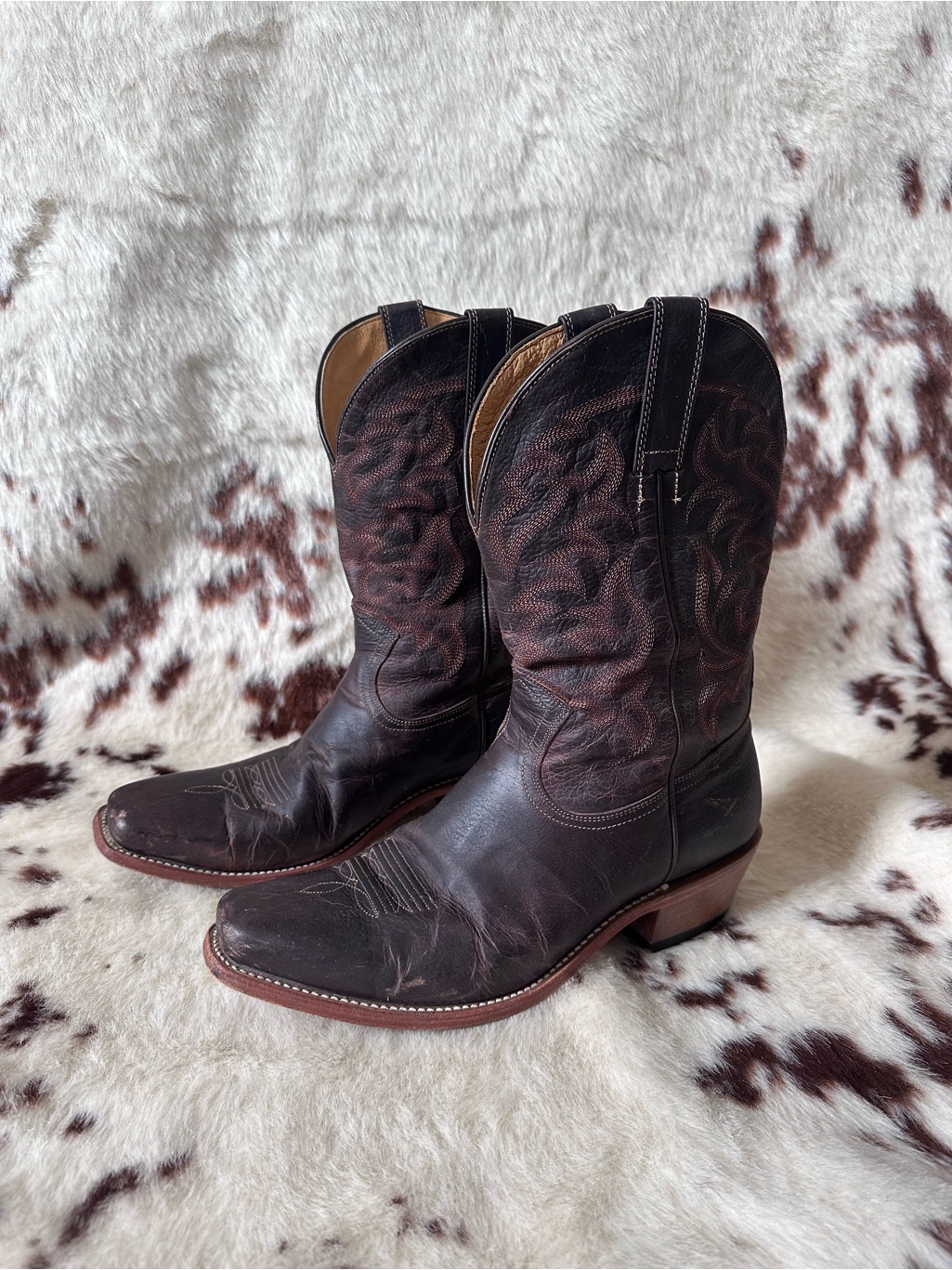 Men's Western Leather Cowboy Boots In Dark Brown